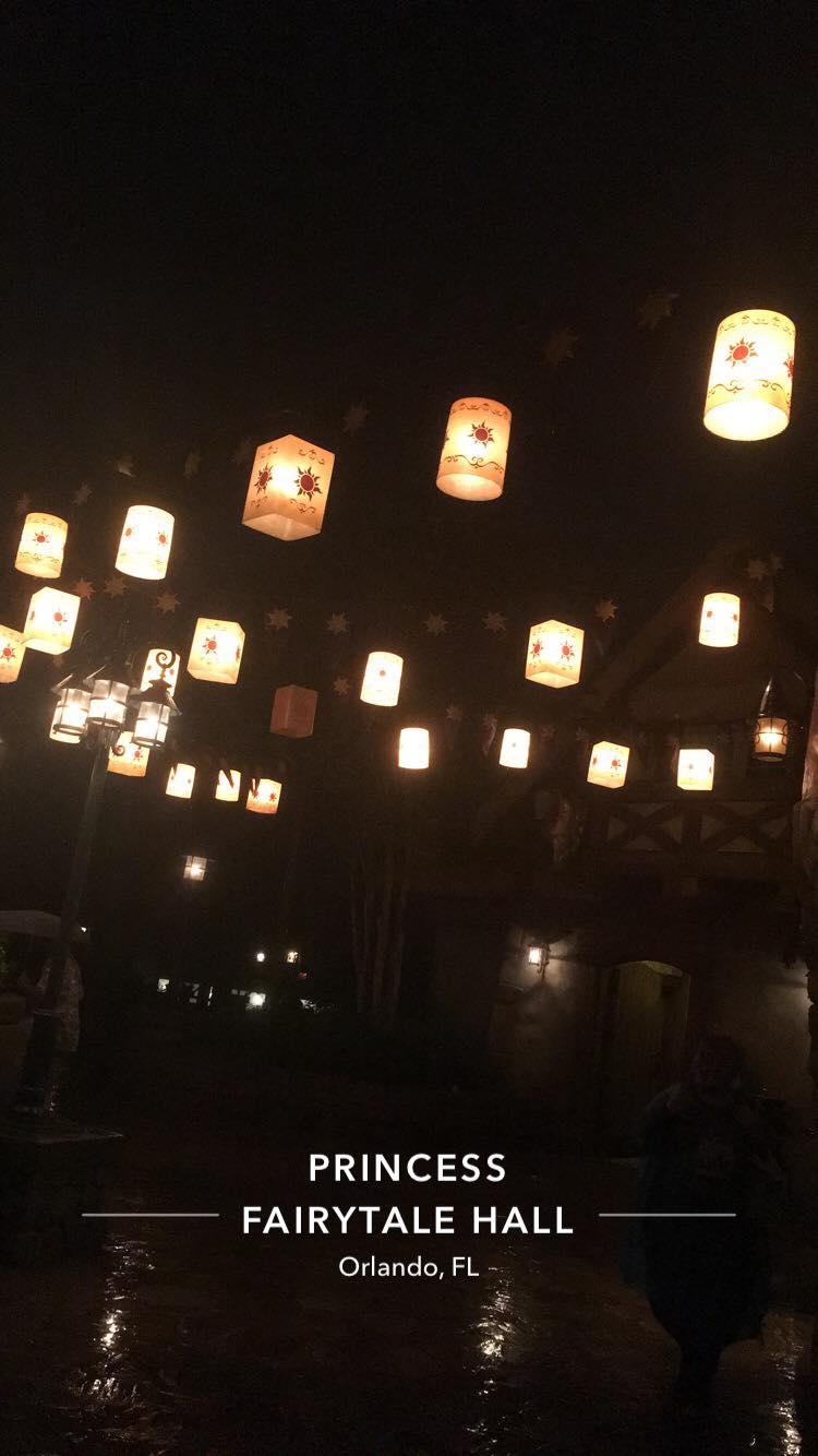 Lanterns from Tangled hanging up in Princess Fairytale hall at Disney World, Orlando, Florida