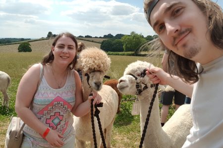 2 Alpacas with Amy and Gabe at Charnwood Forest