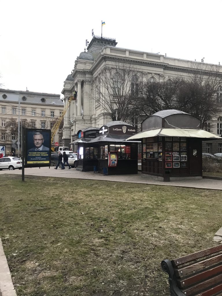 Ukraine travel tip: Kebabs can be found everywhere. Stands found in the park sell kebabs