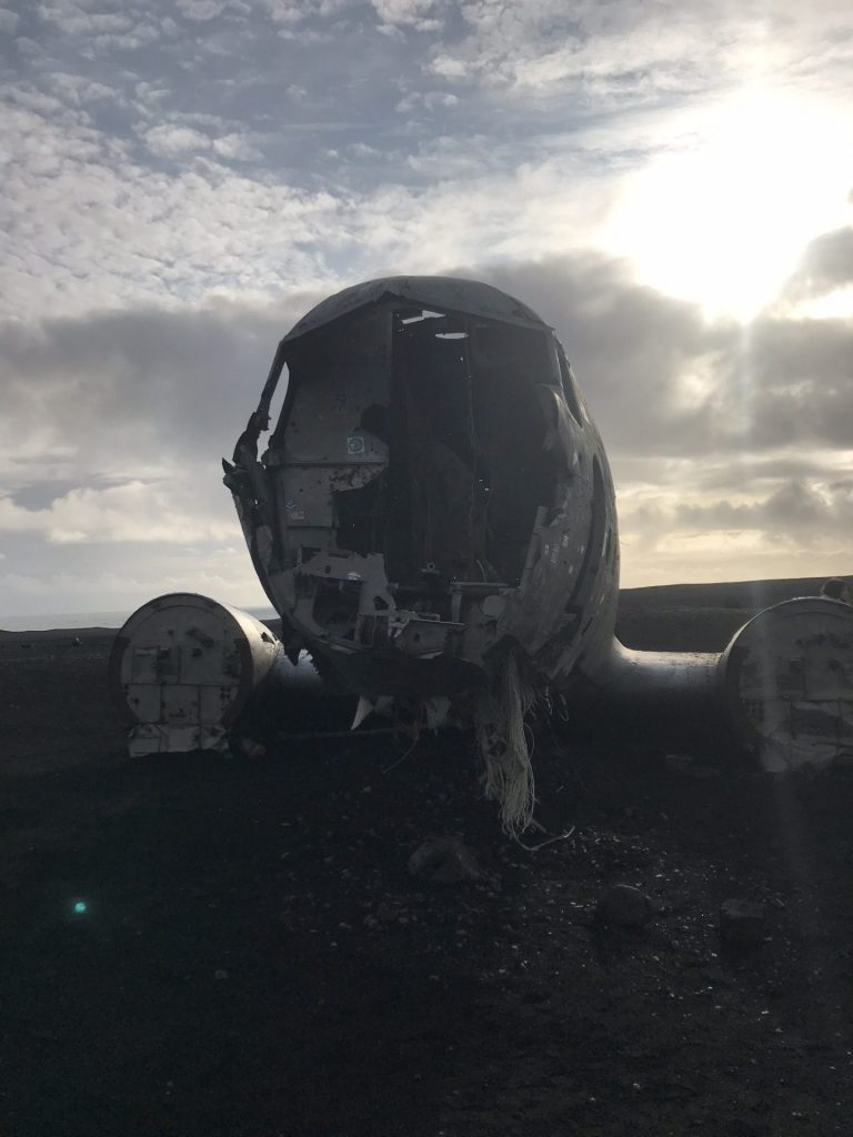 Looking through the nose of the crashed plane